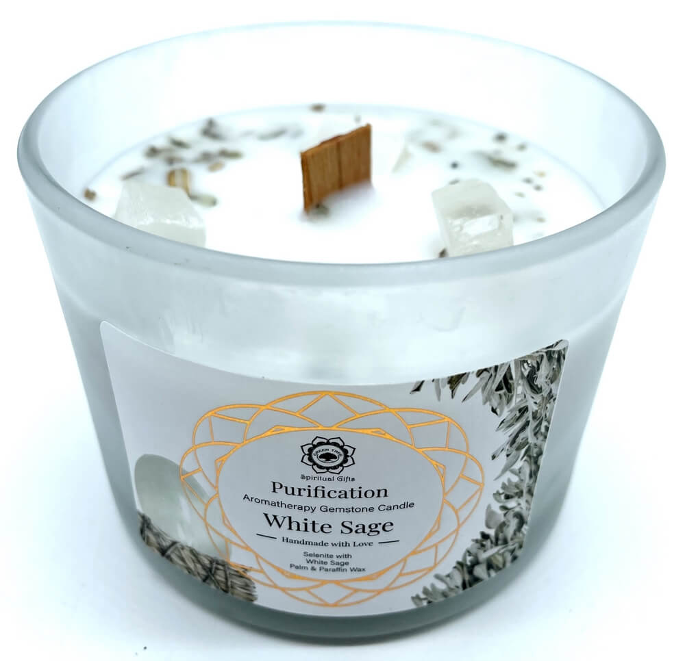 🕯️ Bougie Parfumée Purification – Sélénite & Sauge Blanche – 256 g