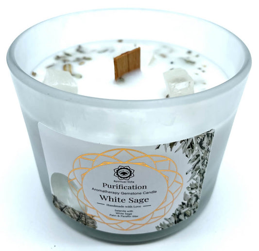 🕯️ Bougie Parfumée Purification – Sélénite & Sauge Blanche – 256 g