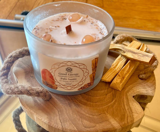 🕯️ Bougie d’Intention Énergie Positive – Cornaline & Palo Santo – 256 g