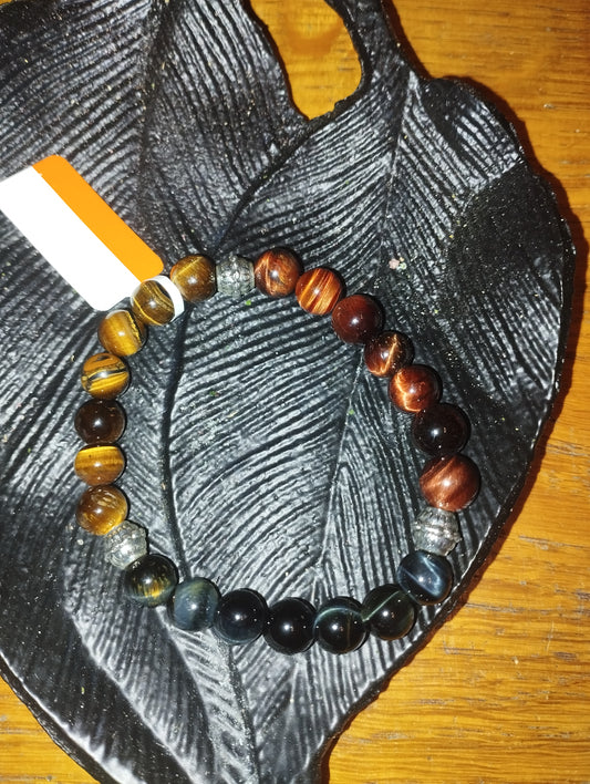 Bracelet Protection 7-mix 3 Oeils (tigre, boeuf, faucon) 8mm