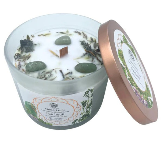 bougie parfumée aventurine patchouli good luck