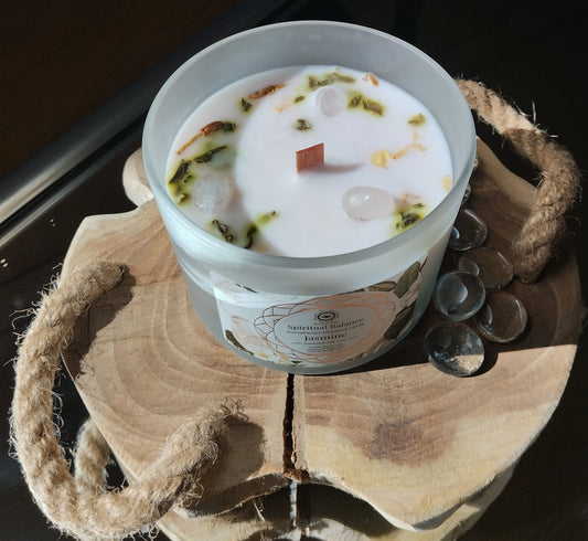 🕯️ Bougie Parfumée Équilibre Spirituel – Cristal de Roche & Jasmin – 256 g