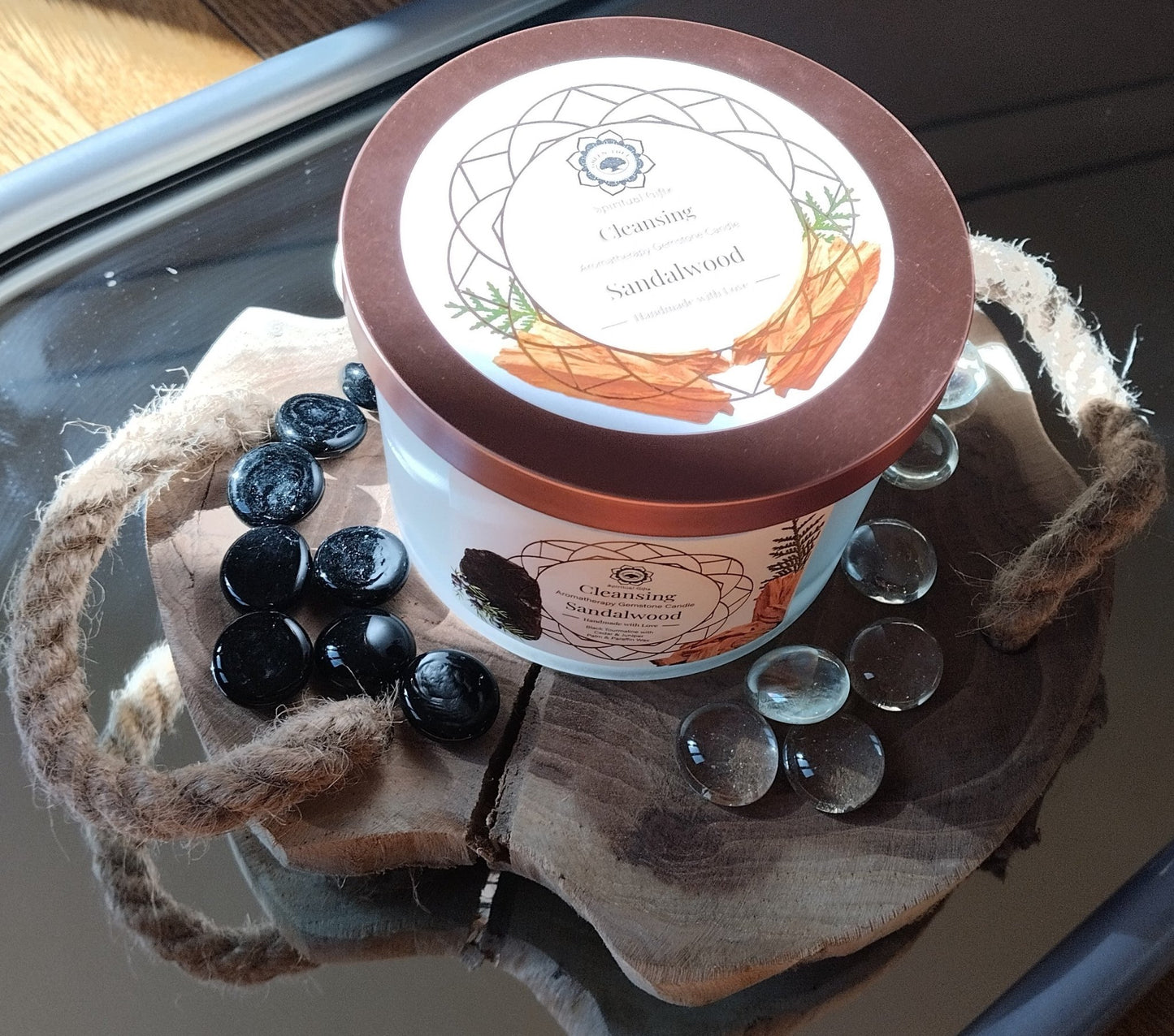 Bougie d'intention parfumée 'Nettoyage' Tourmaline Noire + Santal