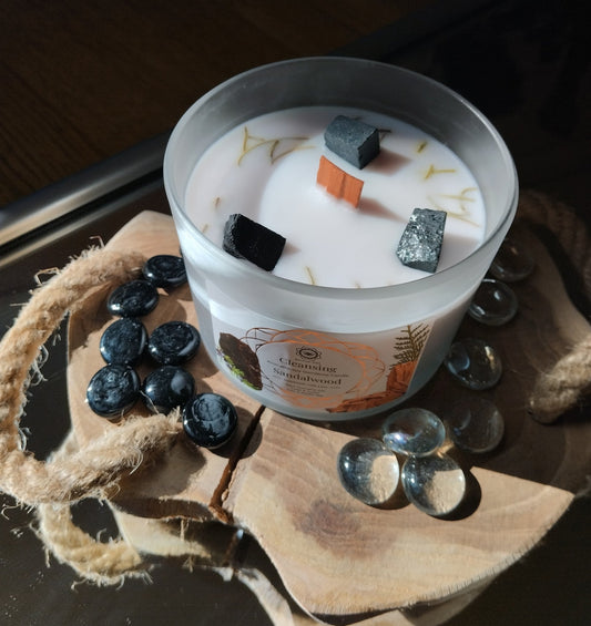 🕯️ Bougie d’Intention Nettoyage – Tourmaline Noire & Santal – 256 g